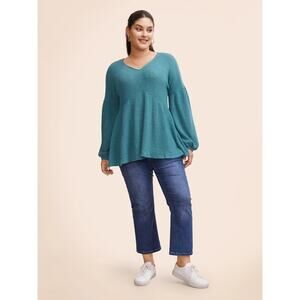Plus Size 22 24 3X BloomChic Waffle Knit Lantern Sleeve Flutter Sweater Top